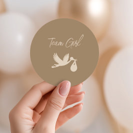 Brown Stork Baby Delivery Gender Reveal Team Girl Runt Klistermärke