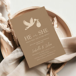 Brown Stork Baby Delivery Han eller hon Gender Rev Inbjudningar