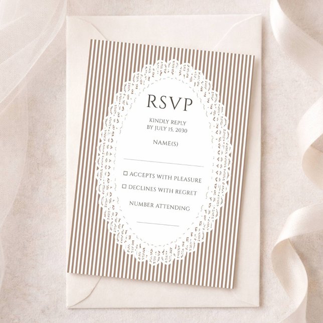 Brown Stripe Lace Doily Wedding RSVP Enclosure Tilläggskort (Skapare uppladdad)