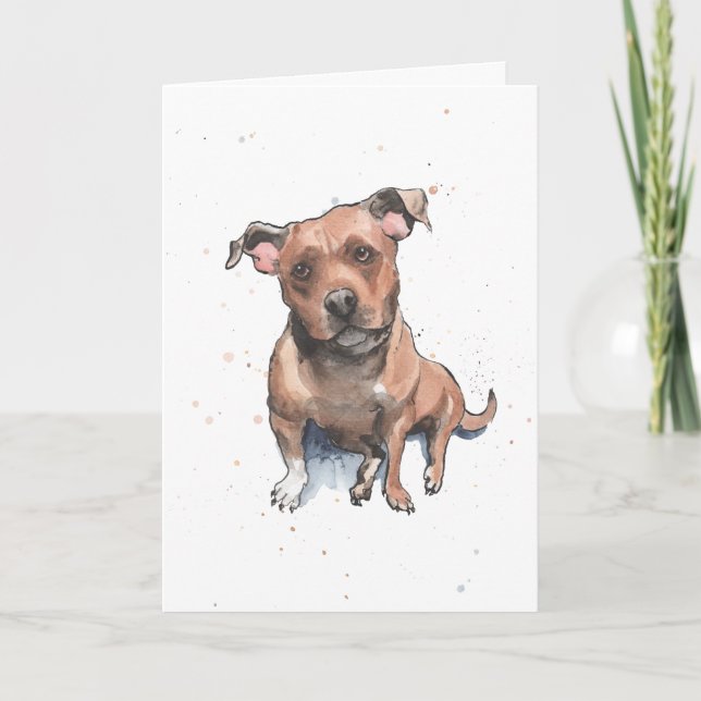 Brown Stviddshire Terrier vattencolor Birthday Kort (Framsida)