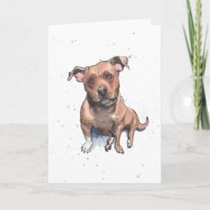 Brown Stviddshire Terrier vattencolor Birthday Kort