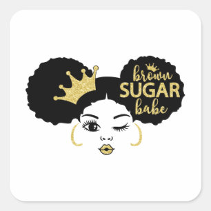 Brown Sugar Babe in Black och Guld Fyrkantigt Klistermärke