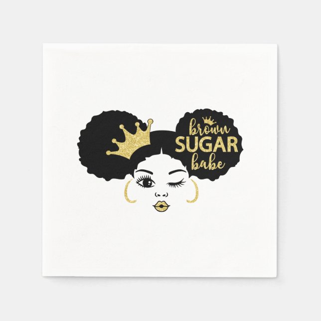 Brown Sugar Babe in Black och Guld Pappersservett (Framsidan)