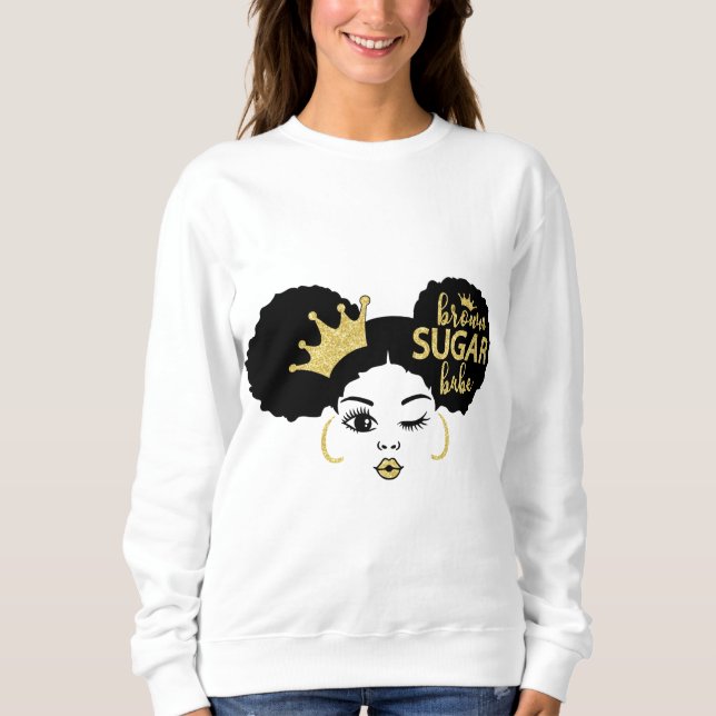 Brown Sugar Babe in Black och Guld T Shirt (Framsida)
