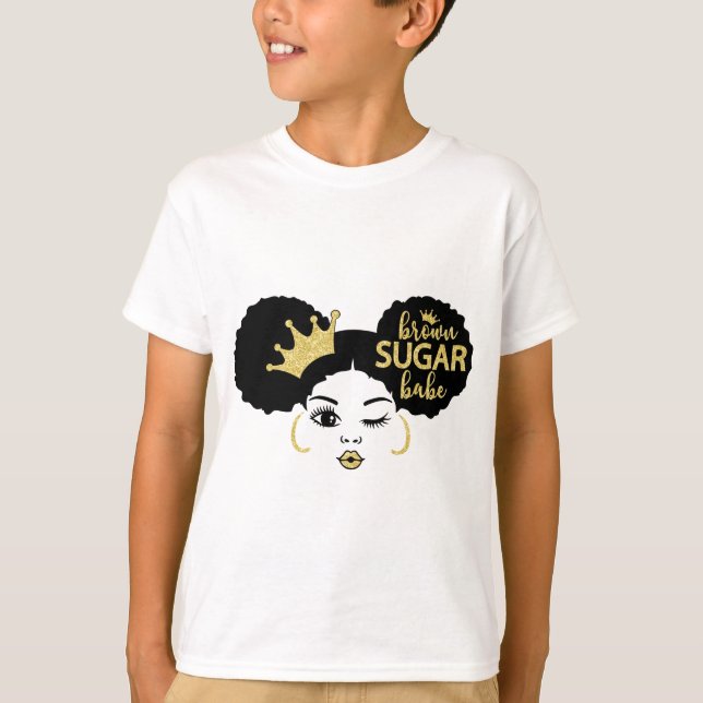 Brown Sugar Babe in Black och Guld T Shirt (Framsida)