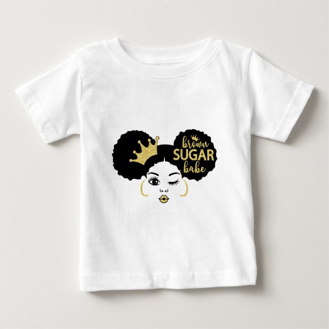 Brown Sugar Babe in Black och Guld T Shirt (Framsida)