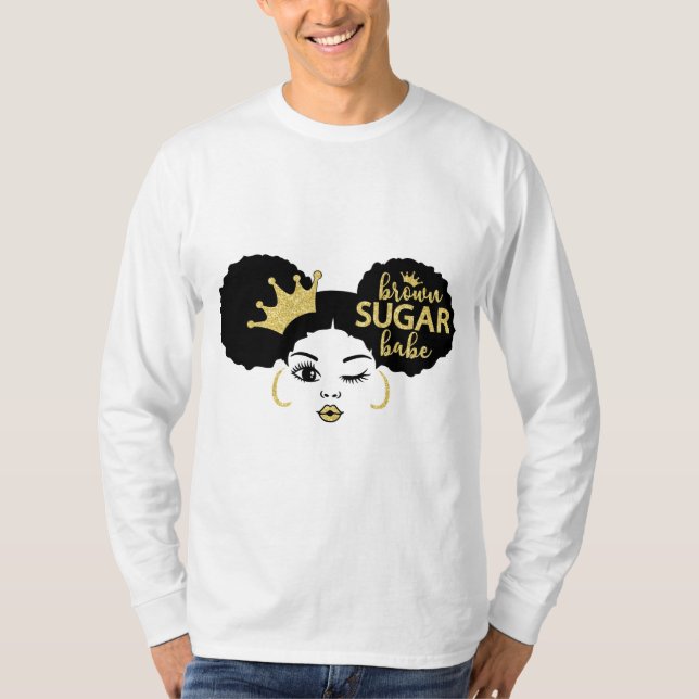 Brown Sugar Babe in Black och Guld T Shirt (Framsida)