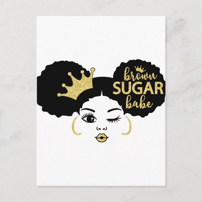 Brown Sugar Babe in Black och Guld Vykort (Framsida)