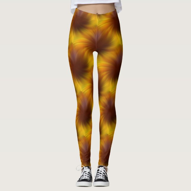 Brown Swirl Abstrakt Mönster Leggings (Framsida)