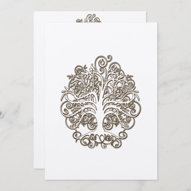 Brown Swirl Träd Roots of Kärlek bröllopsinbjudan Inbjudningar (Fram/baksida)