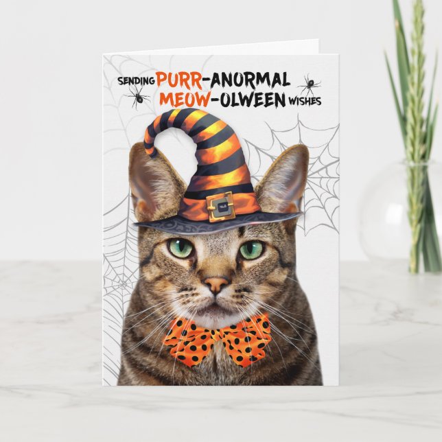 Brown Tabby Halloween Cat PURRanormal MEOWolween Helgkort (Framsida)