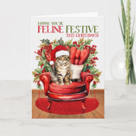 Brown Tabby jul Kat KATTDJUR Festive Helgkort