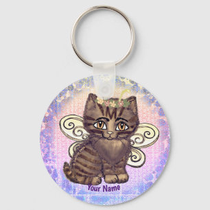 Brown tabby katt Fairy Nyckelring
