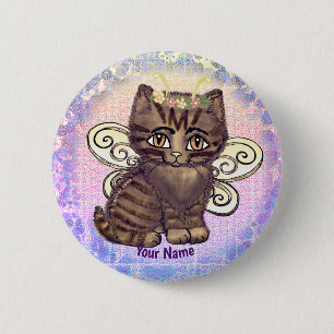 Brown tabby katt Fairy pin Knapp