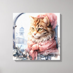 Brown Tabby katt i ett fönster Canvastryck