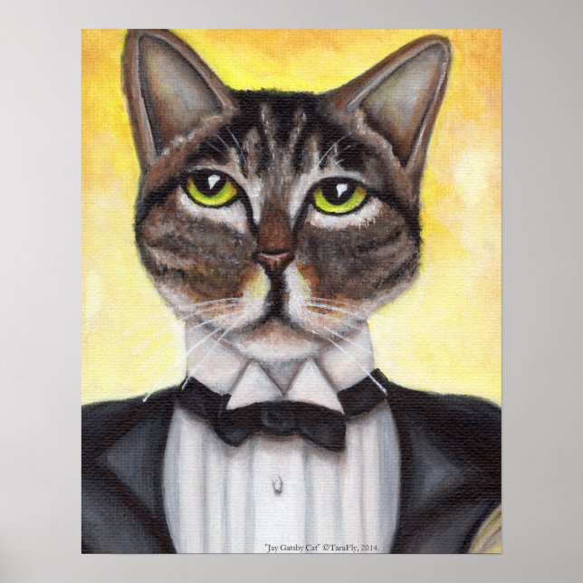 Brown Tabby katt Wearing Tuxedo Kattdjur Dandy Pos Poster (Framsidan)