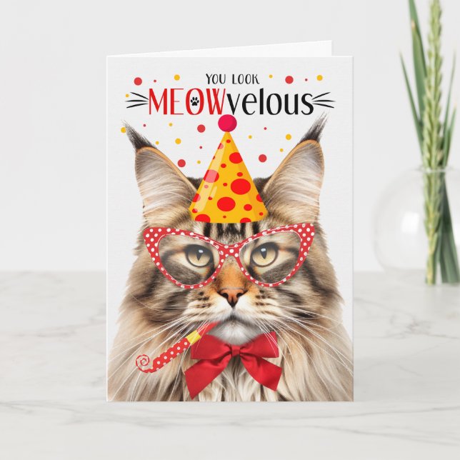 Brown Tabby Maine Coon Cat MEOWvelous Birthday Kort (Framsida)