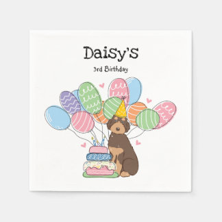 Brown Tan Aussiedoodle Hund Födelsedagsfest Papper Pappersservett