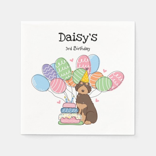 Brown Tan Aussiedoodle Hund Födelsedagsfest Papper Pappersservett (Framsidan)