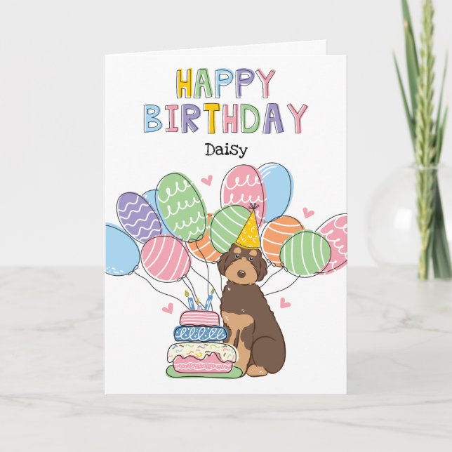 Brown Tan Aussiedoodle Hund Grattis på födelsedage Kort (Framsida)