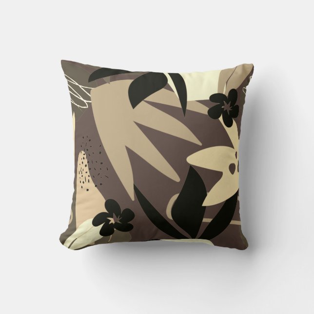 Brown Tan & Beige Artistic Abstrakt Tropical Kudde (Framsida)