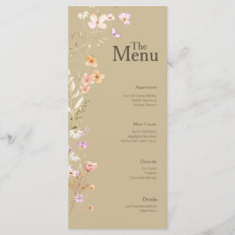 Brown Tan Flowers Bröllop Event Menu Bord Decor Meny