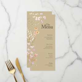 Brown Tan Flowers Bröllop Event Menu Bord Decor Meny