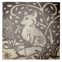 Brown Tan Fox Snö Blommigt Foliage Woodland Decor