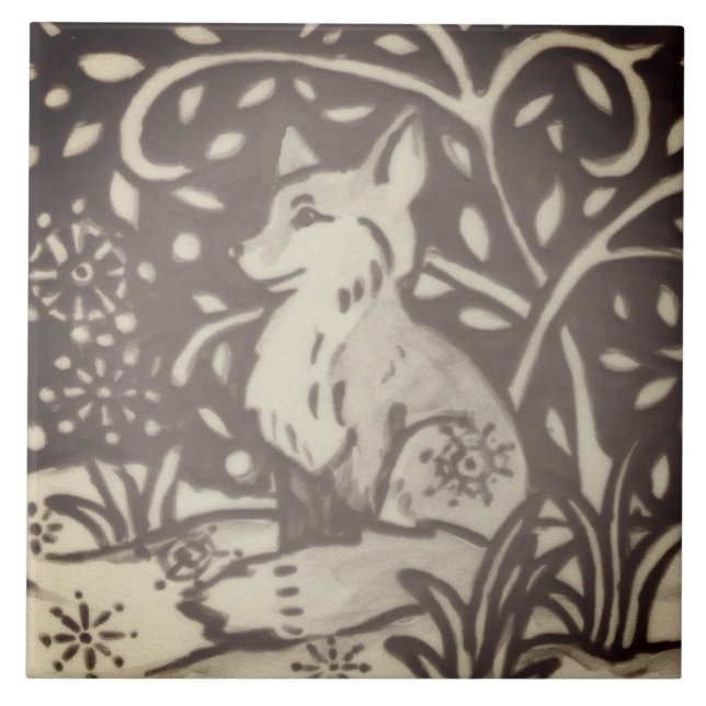 Brown Tan Fox Snö Blommigt Foliage Woodland Decor Kakelplatta (Framsidan)