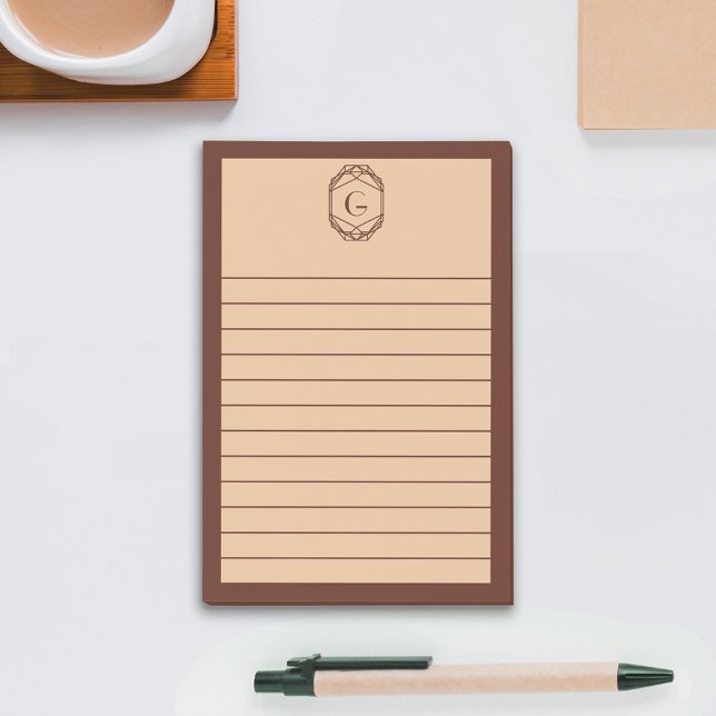 Brown & Tan Geometric Art Deco Monogram Lined Post-it Block (Skapare uppladdad)