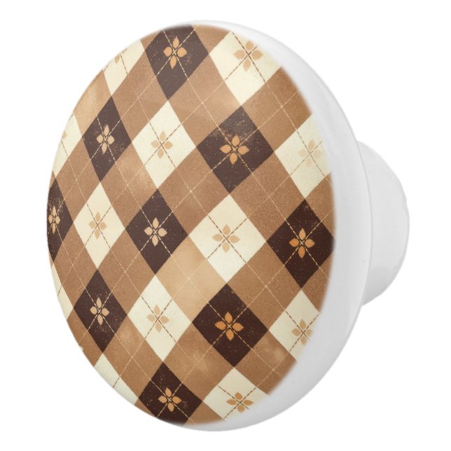 Brown Tan Gingham Floral Kitchen Knopp (Höger)