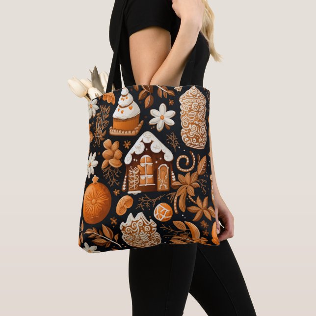 BROWN TAN ORANGE CHRISTMAS GINGERBREAD COOKIES TYGKASSE (Närbild)