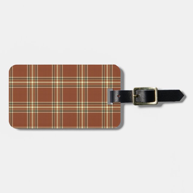 Brown Tartan Luggage Tag w/ läderband Bagagebricka (Horisontell Framsida)