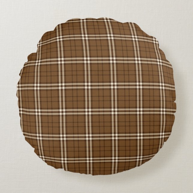 Brown Tartan Rund Kudde (Framsidan)