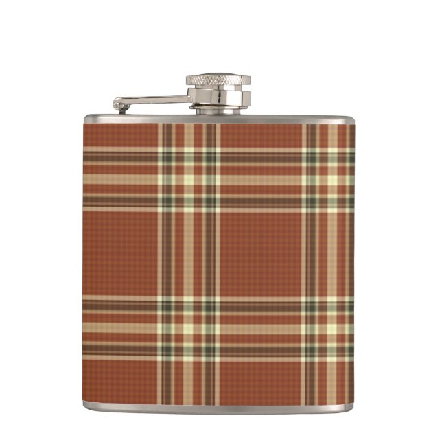 Brown Tartan Vinyl Wrapped Flask Fickplunta (Framsidan)