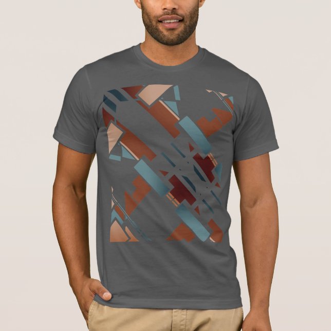 Brown Teal Beige Diagonal Southwest Art look Motif T Shirt (Framsida)