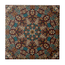 Brown, Teal & Beige Earthy Rustic Boho Mandala Kakelplatta