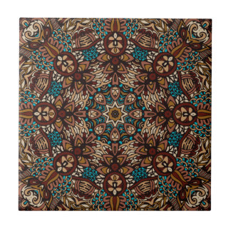 Brown, Teal & Beige Earthy Rustic Boho Mandala Kakelplatta