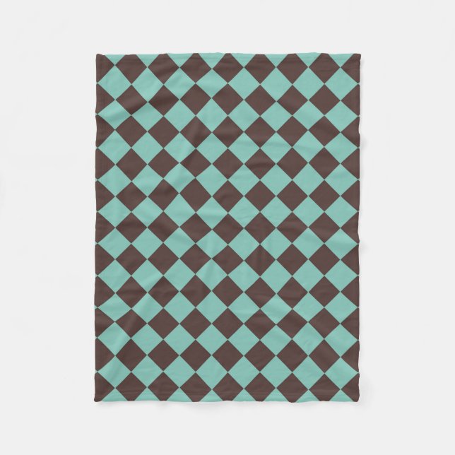 Brown Teal Checker Diamond Mönster Fleecefilt (Framsidan)