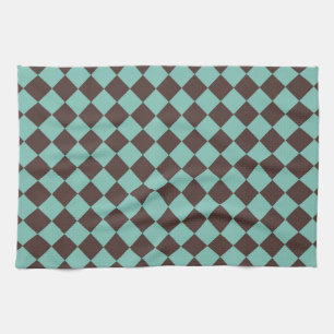 Brown Teal Checker Diamond Mönster Kökshandduk