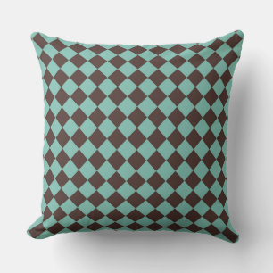 Brown Teal Checker Diamond Mönster Kudde