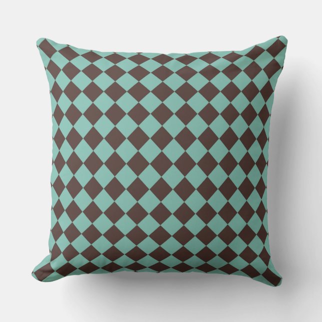Brown Teal Checker Diamond Mönster Kudde (Framsida)