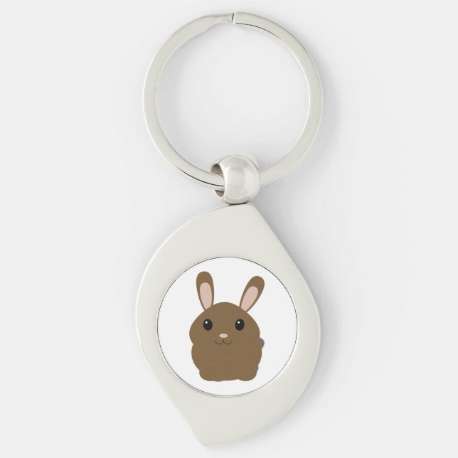 Brown Tecknad Bunny Swirl Silverfärgad Nyckelring (Framsidan)