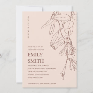 BROWN TECKNING BLOMMIGT BABY SHOWER-KORT TACK KORT