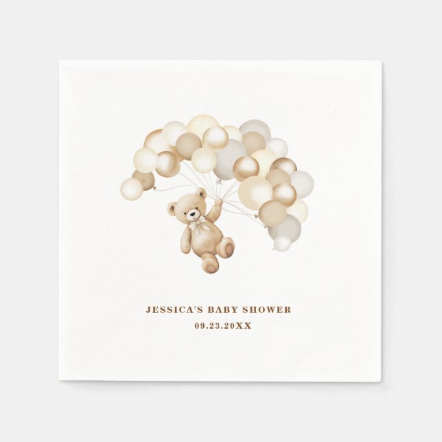 Brown Teddy Bear Baby Shower Pappersservett (Framsidan)