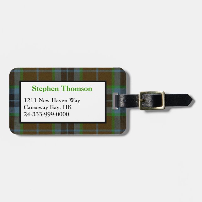 Brown Thomson Tartan Play Luggage Tag Bagagebricka (Horisontell Framsida)