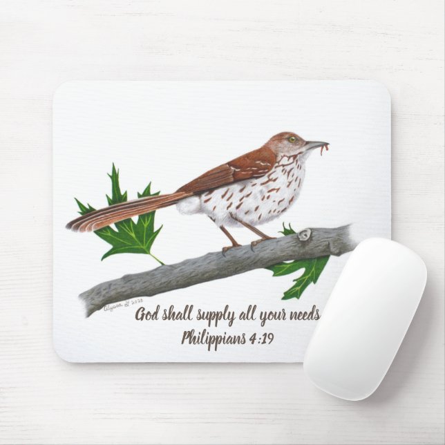 Brown Thrasher Inspirational Mousepad Musmatta (Med mus)