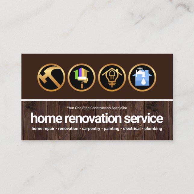 Brown Timber Wood Guld Construction Handyman Verkt Visitkort (Framsida)