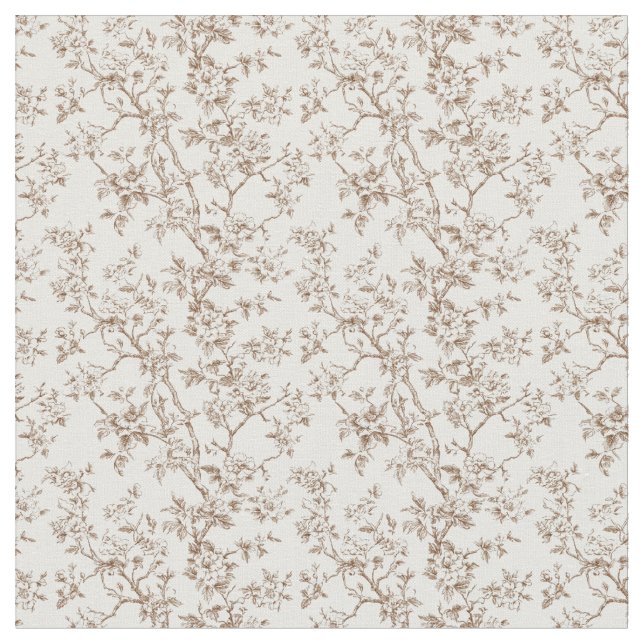 Brown Toile med Blommar och Grenar Tyg (Närbild)