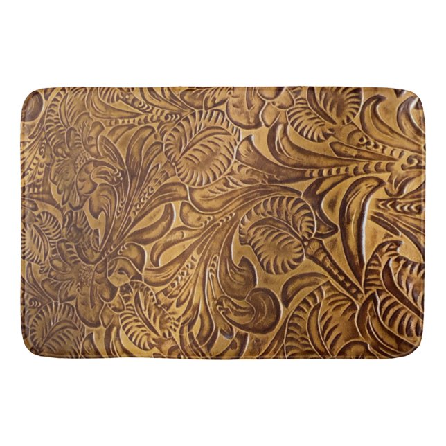 Brown Tooled Faux Leather Badrumsmatta (Framsidan)